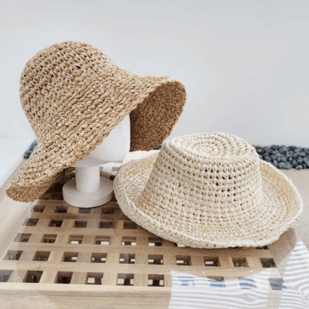 투톤 보카시 와이어챙 밀짚 벙거지 햇빛가리개 모자
